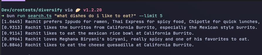 Stacked search results focused on California Burrito before Diversify